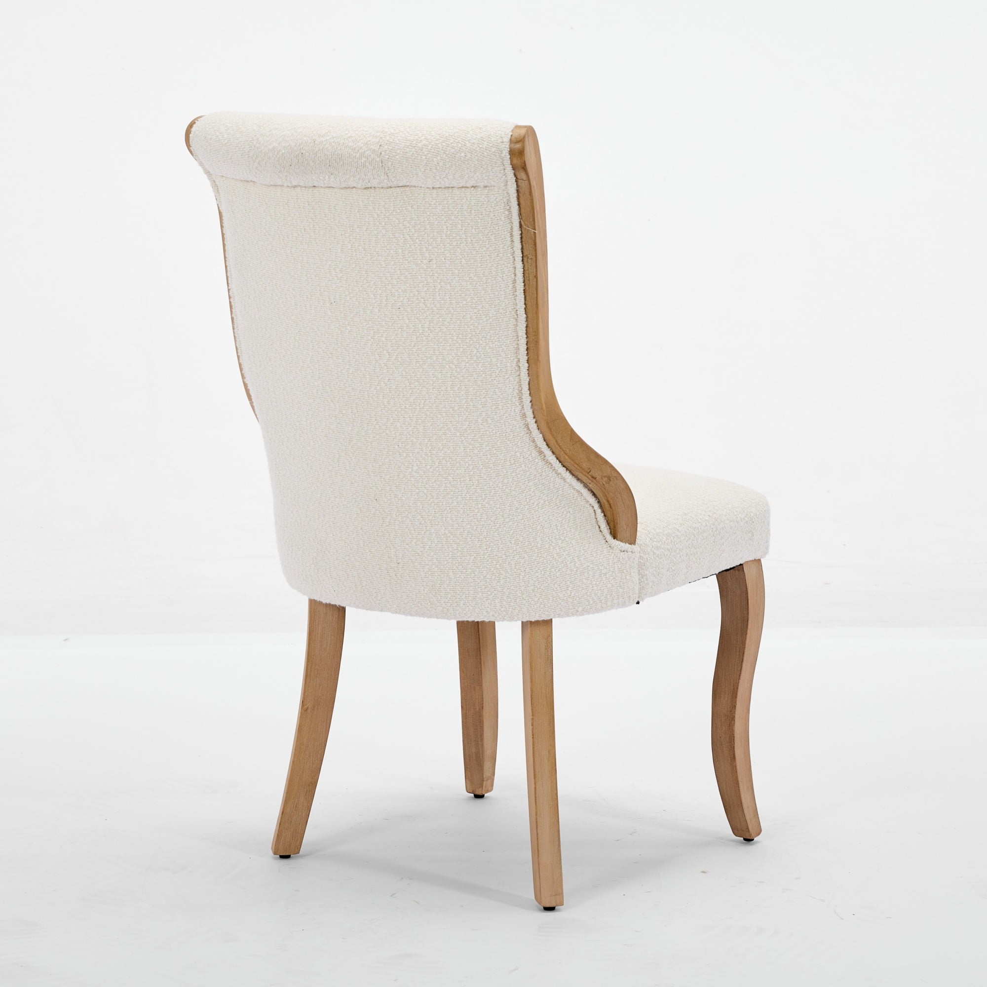 Beige Snow Velvet Accent Chairs with Curved Wood Trim - Set of 2