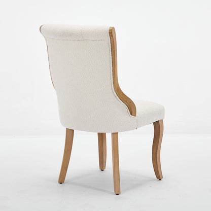 Beige Snow Velvet Accent Chairs with Curved Wood Trim - Set of 2