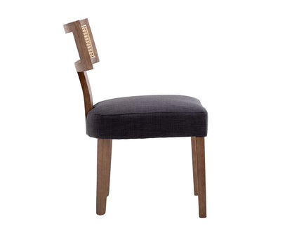 Modern Rattan Backrest Dining Chairs Set of 2, Mid-Century Farmhouse Linen Upholstered Kitchen Chairs Solid Wood Side Chairs for Kitchen Dining Room Living Room, Charcoal