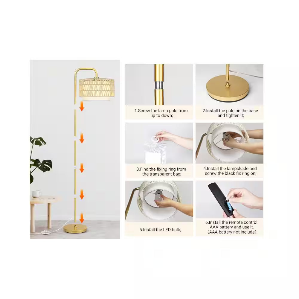 68 In. Gold Paint Boho Standing Lamp