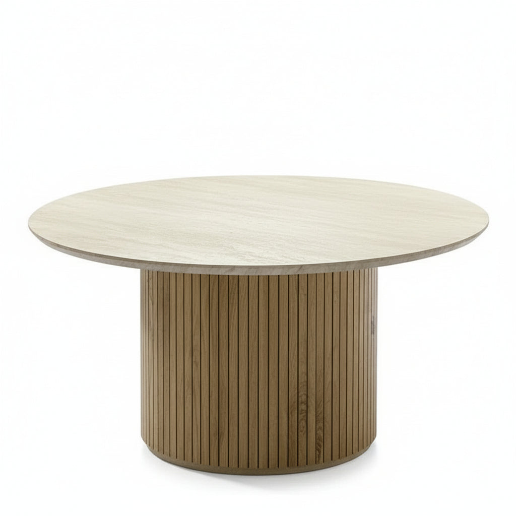 Marrina 31.5"W Modern Coffee Table with Vertical Fluted Wooden Base