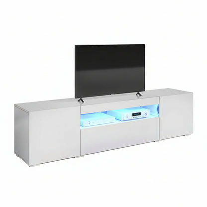 Large LED TV Stand for 75 Inch Tvs White High Glossy Media Center with 2 Cabinets and 1 Drawer for Living Room, 70"