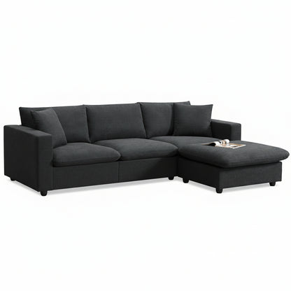 Modern Sectional Sofa, L-Shaped Couch Set with 2 Free Pillows, 4-Seat Couch Set with Convertible Ottoman, Comfy Couch