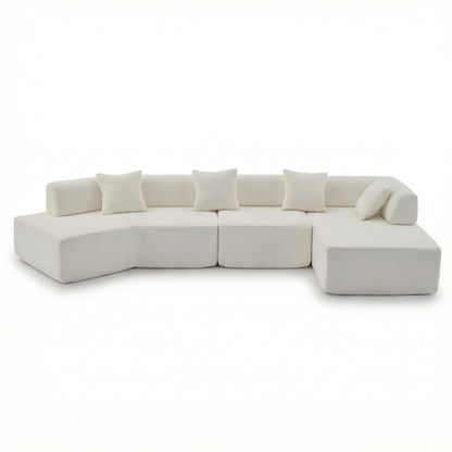 Modern 140" L-Shape Boucle Modular Sectional - 4-Seat Cloud Sofa with Chaise (No Assembly)