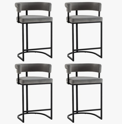 26 Inch Velvet Upholstered Counter Stool with Barrel Backrest, Upholstered Seat, and Metal Frame