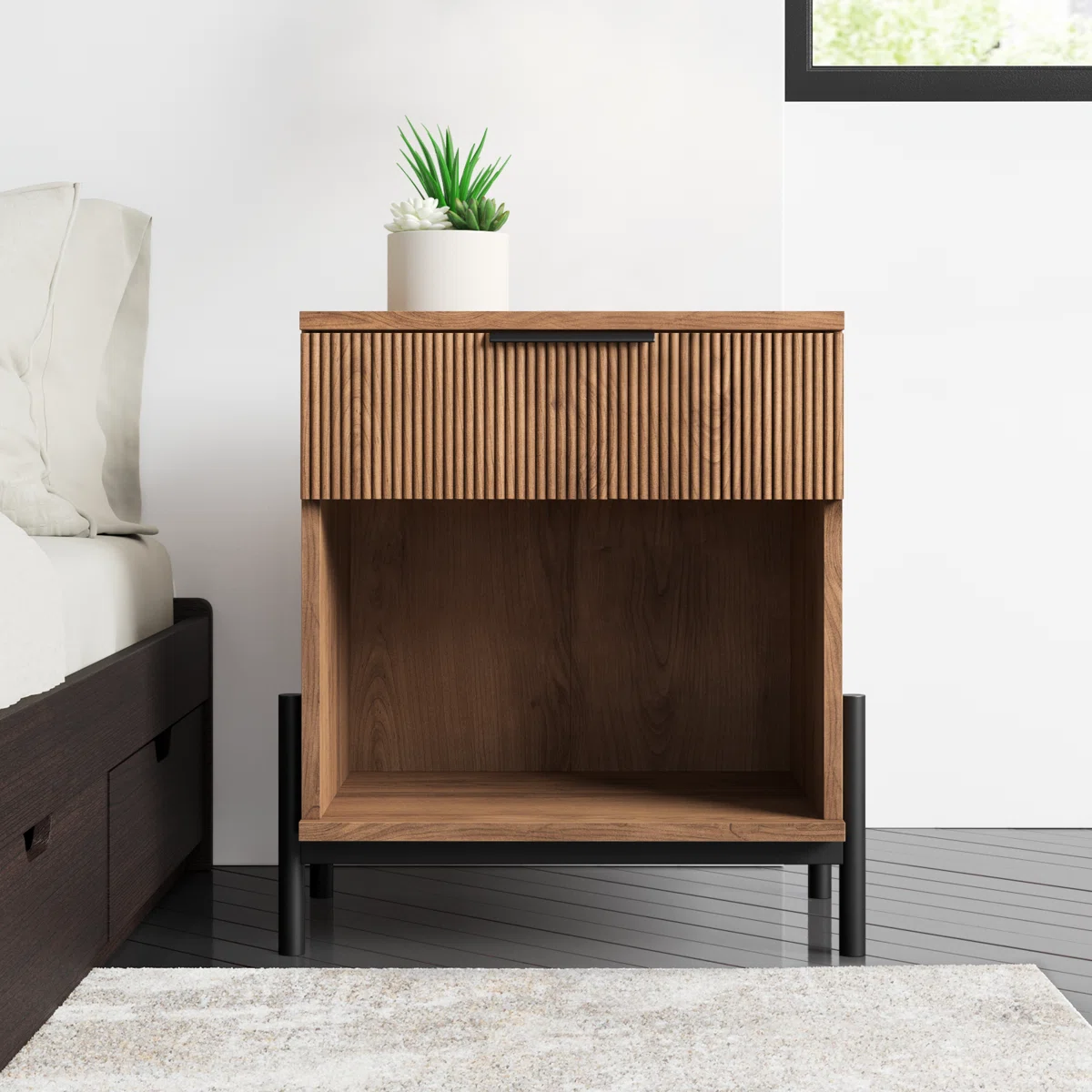 1-Drawer Nightstand with Open Storage