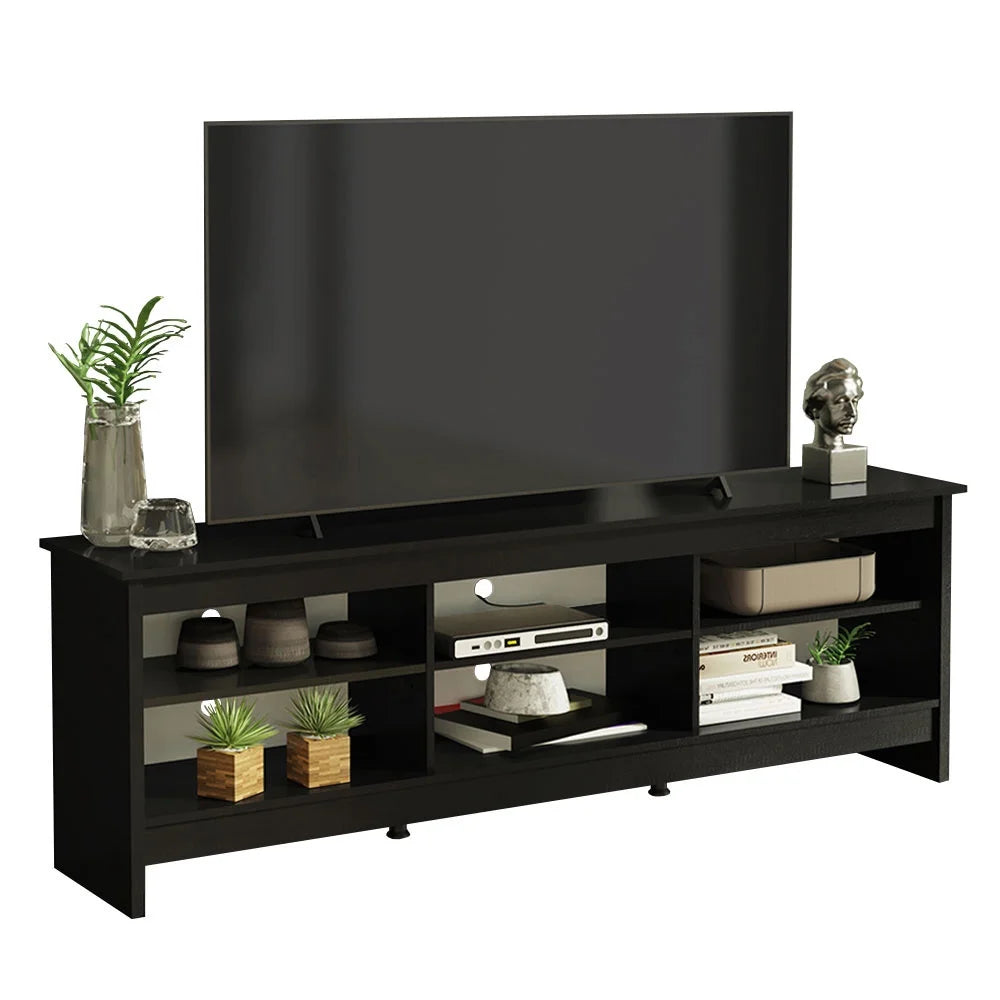 Modern Black TV Stand for 65/75 Inch TV - Wooden Entertainment Center with 6 Shelves