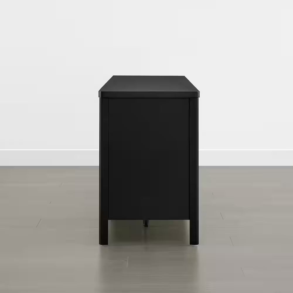 Aaron Black TV Stand Fits Tvs up to 70 In. with 2 Storage Cabinets and 2-Tier Open Shelf ,Soft-Close Hinges,Cable Ports