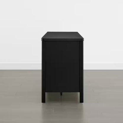 Aaron Black TV Stand Fits Tvs up to 70 In. with 2 Storage Cabinets and 2-Tier Open Shelf ,Soft-Close Hinges,Cable Ports