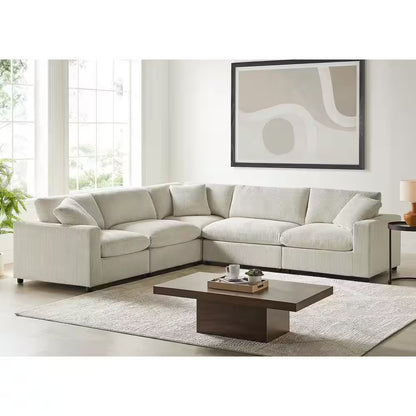 Hommeco 120" Beige Corduroy Fabric Modular 5-Piece Sectional Sofa - Square Arm Design