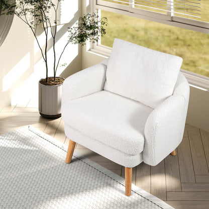 Sherpa Accent Chair W/ Seat Cushion & Pillow Rubber Wood Legs for Bedroom for Daily Life