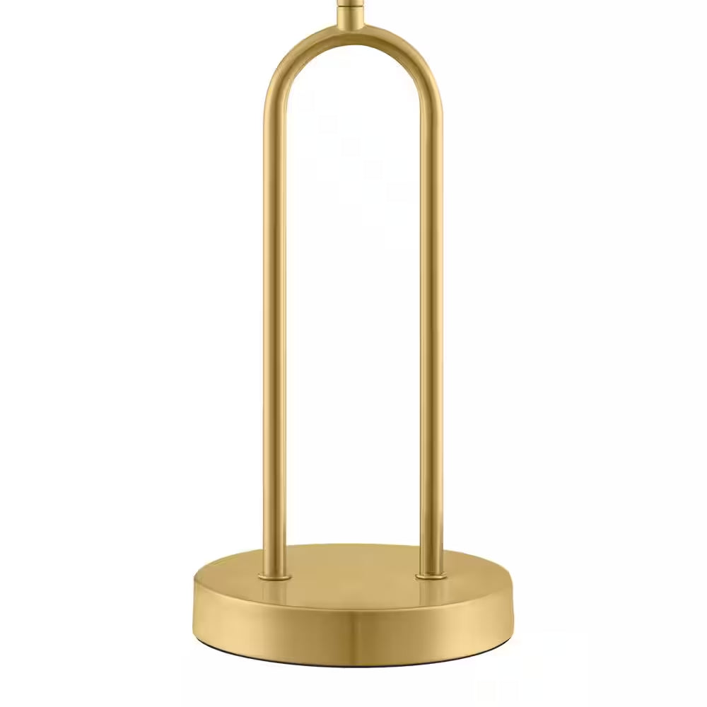 Streamside 20 In. Brushed Gold Standard 1-Light Table Lamp with White Fabric Drum Shade