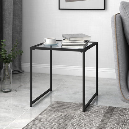 17" Square Patio Side Table - Modern Minimalist Metal End Table with Tempered Glass