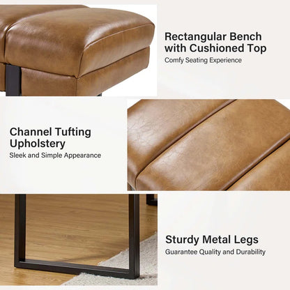 Anahli 52.5'' Wide Channel Tufted Design Vegan Leather Bench