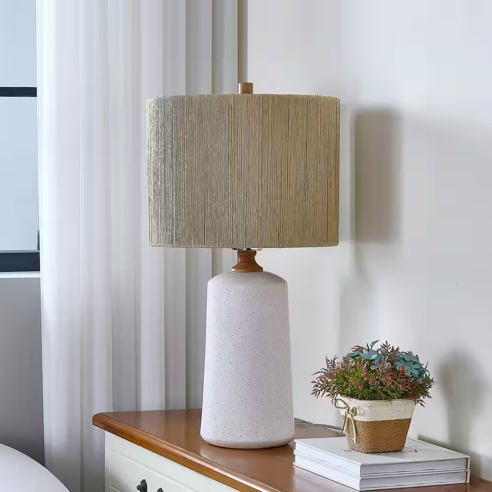 24 In. White Vintage Dimmable Ceramic Bedroom Living Room Bedside Desk Nightstand Table Lamps (Set of 2)