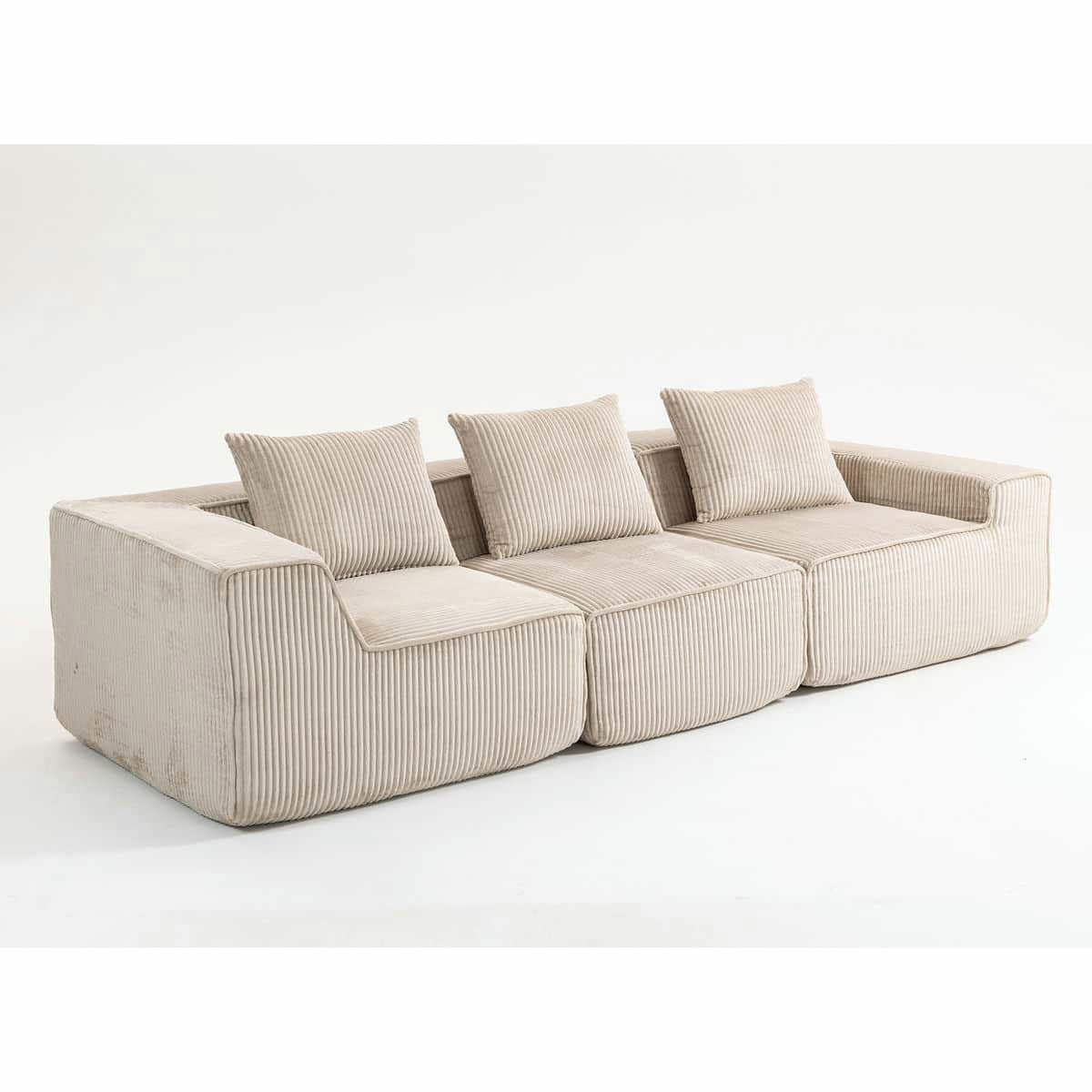 Modern Modular Corduroy Sofa – Beige No-Assembly Compression Couch