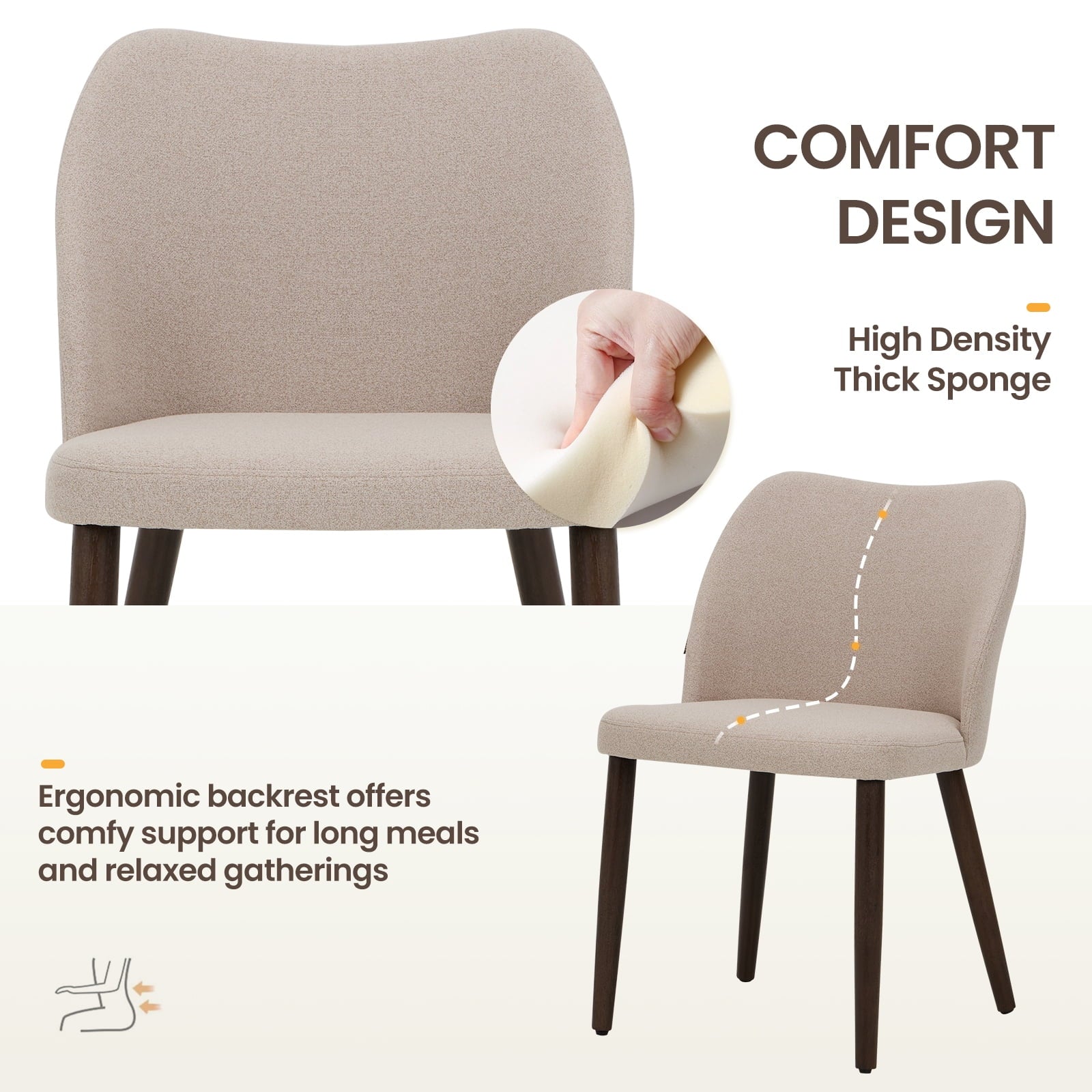 Set of 4 Camel Wingback Dining Chairs – Mid-Century Modern Fabric