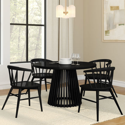 48" Lido round Dining Table, Solid Wood Minimalist Kitchen Table for 4, Black