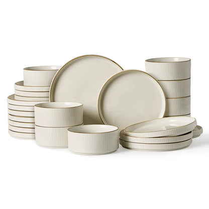 Azal Stoneware Dinnerware Sets, 24 Piece Dish Set