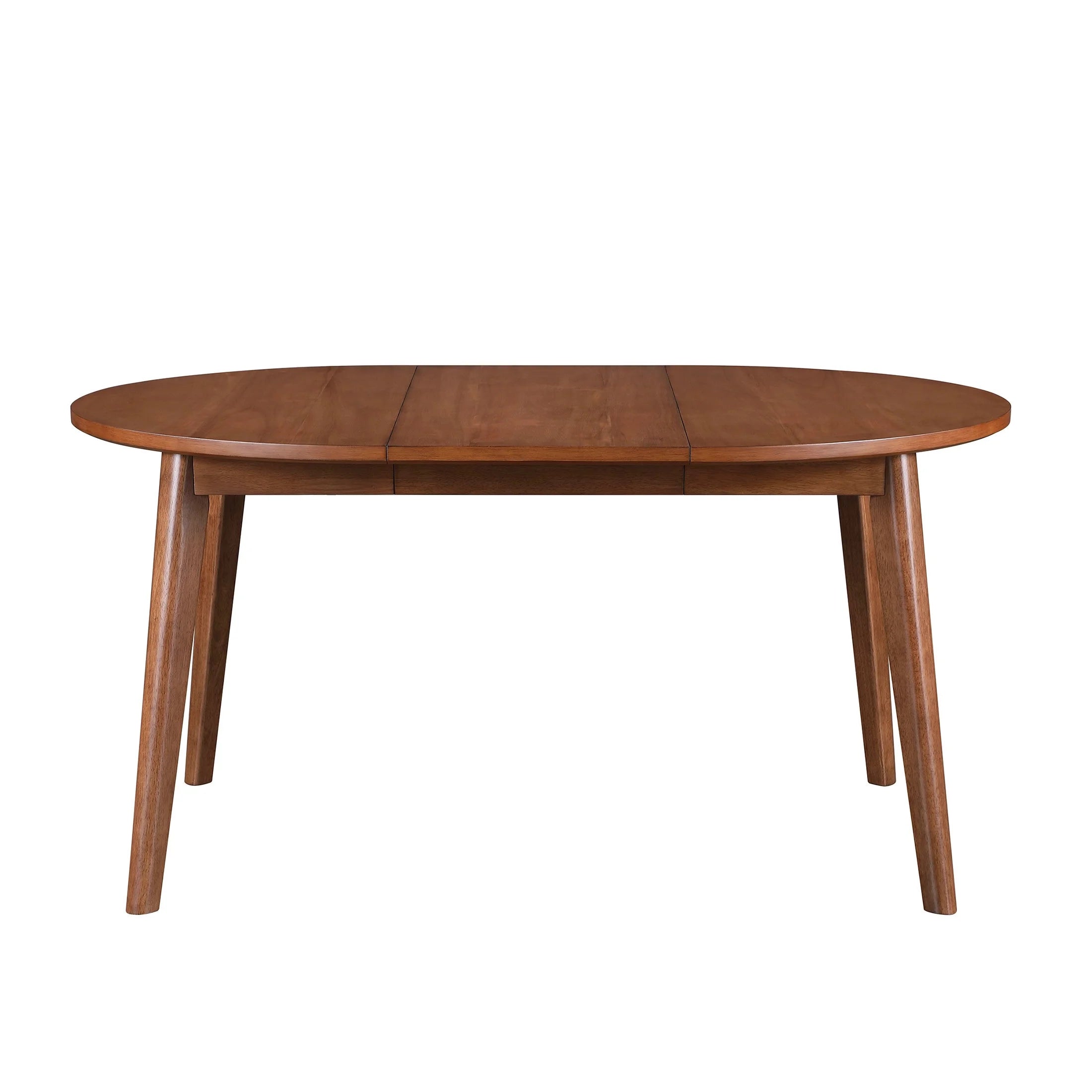 Mid-Century Extendable Dining Table, Solid Wood and Veneer, Acorn Finish