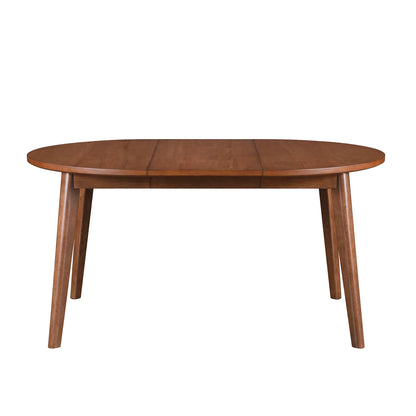 Mid-Century Extendable Dining Table, Solid Wood and Veneer, Acorn Finish