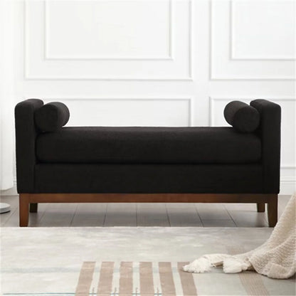 Boucle Bedroom End of Bed Bench with Wood Legs & Bolster Pillows, Black