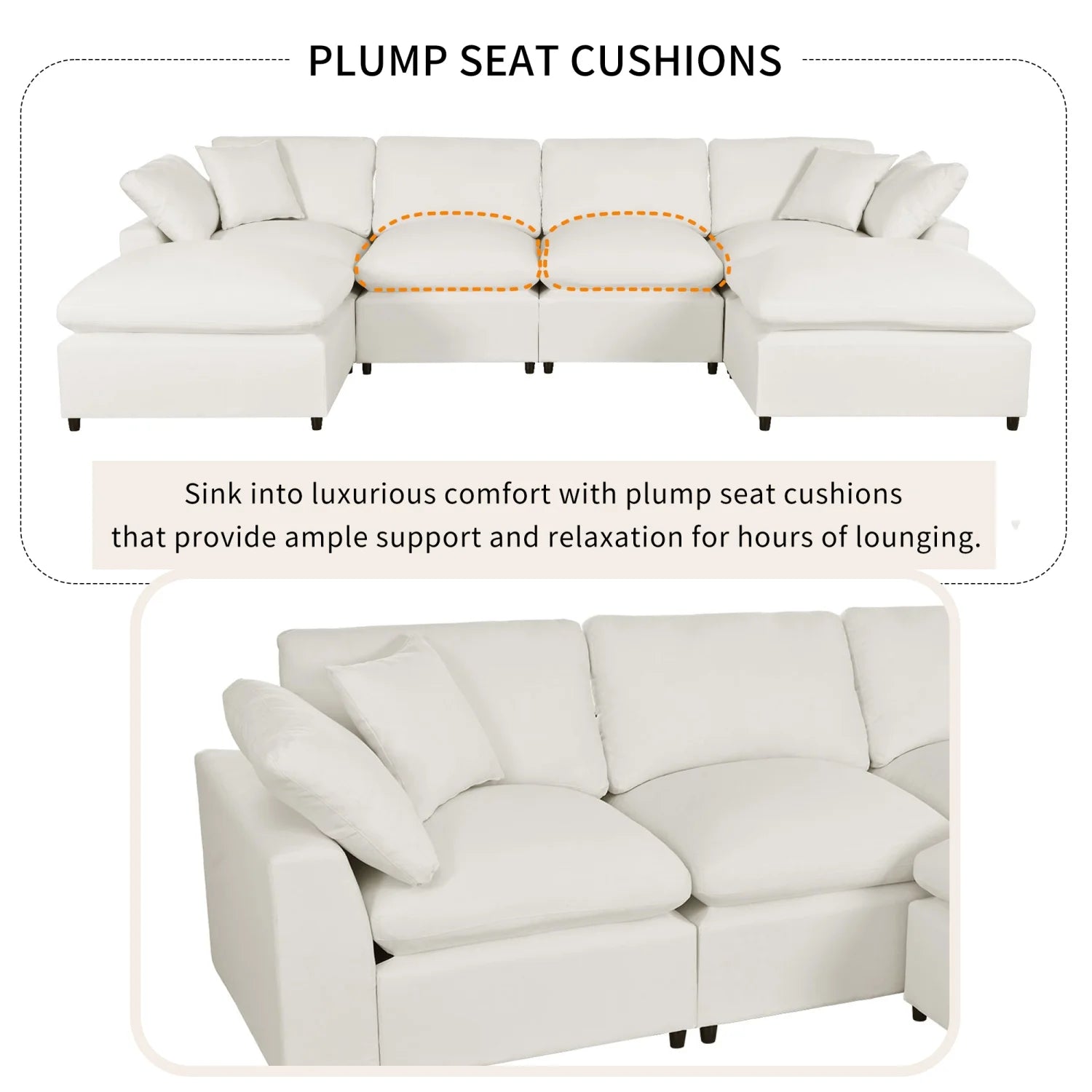 Hommeco Large U-Shape Modular Cloud Sectional Sofa with Reversible Chaise - Beige
