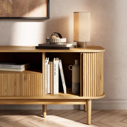 Tambour TV Stand for Tvs up to 70 Inch, TV Console with Sliding Doors