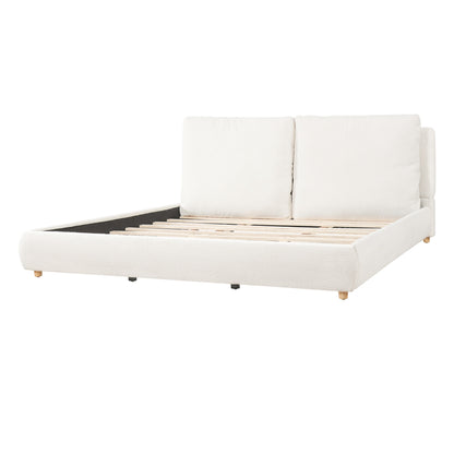 Hommeco White King Upholstered Bed Frame - with Removable Pillow Headboard