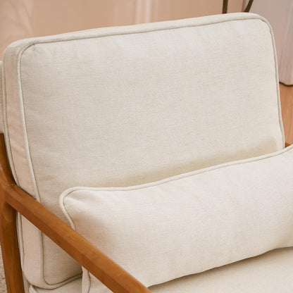 Modern Linen Accent Chair – Beige Reading Chair with Solid Wood Frame