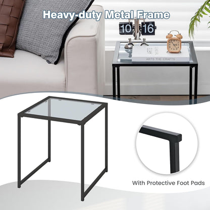 17" Square Patio Side Table - Modern Minimalist Metal End Table with Tempered Glass