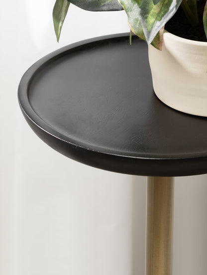 Round Wood and Metal Drink Table