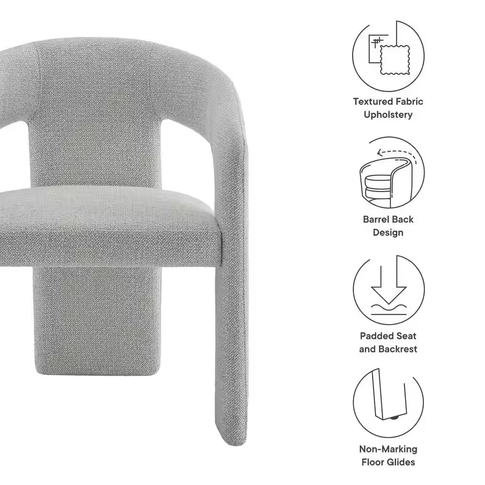 Oslo Barrel Open Back Dining Chair in Dove Gray-Fabric Upholstered Modern Accent Chair with 3-Leg Design