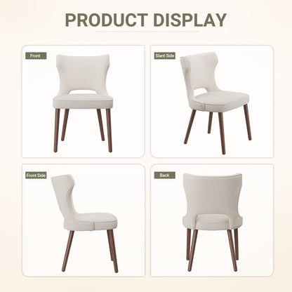 Hommeco Modern Wingback Dining Chairs - Beige Fabric Upholstery & Solid Wood Legs ( Set of 4 )
