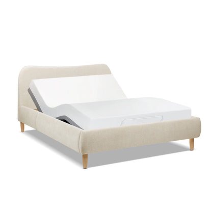 Hommeco Roman Curved Bouclé Platform Bed – Modern King Upholstered Frame in Oatmeal Beige