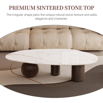 Modern 54" White Sintered Stone Coffee Table - Free Form Organic Top with Stainless Steel Legs