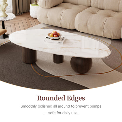 Modern 54" White Sintered Stone Coffee Table - Free Form Organic Top with Stainless Steel Legs