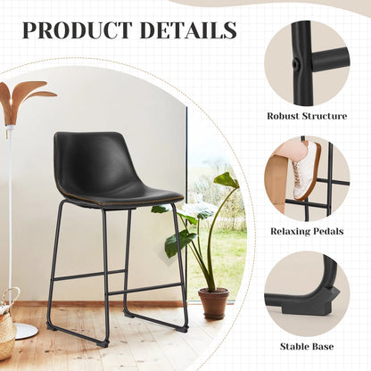 Counter Height Bar Stools with Back and Footrest, Metal Frame, 26 Inch, Black