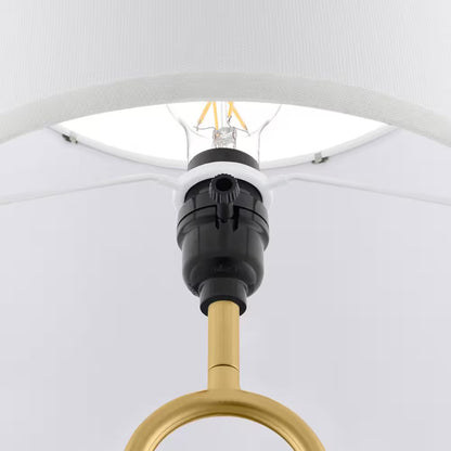 Streamside 20 In. Brushed Gold Standard 1-Light Table Lamp with White Fabric Drum Shade
