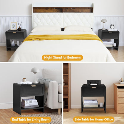 Mid-Century Modern Curved Top Corners Nightstand Set of 2