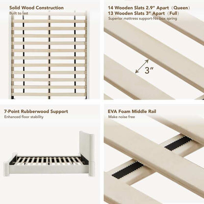 Modern Fully Upholstered Platform Bed Frame with Wide Headboard