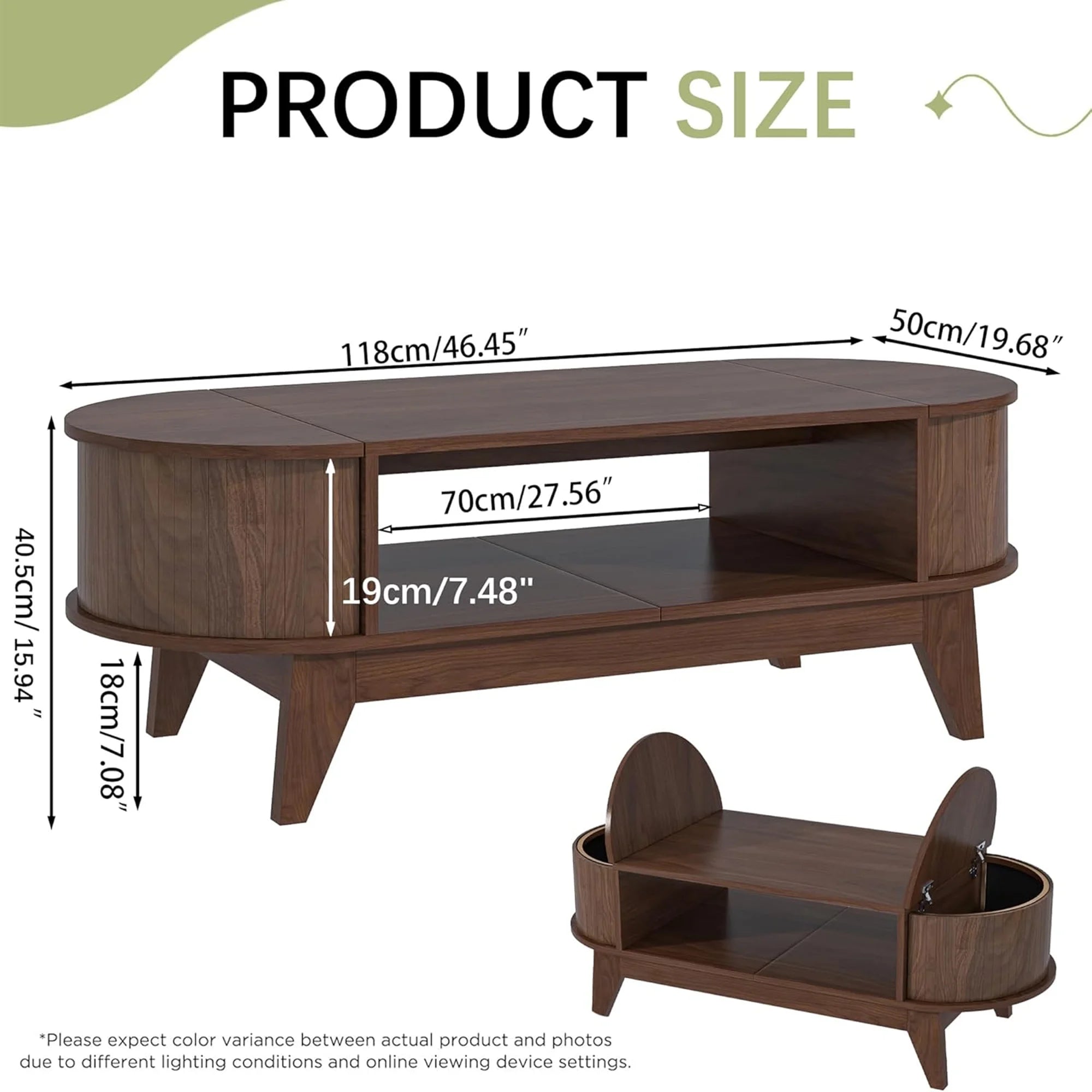 Fluted Coffee Table with Storage, Modern Coffee Tables, Wood Accent Center Table