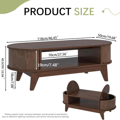 Fluted Coffee Table with Storage, Modern Coffee Tables, Wood Accent Center Table