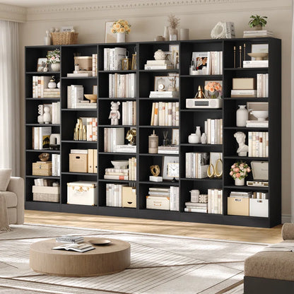 Wakil 74"H X 59"W 6-Tier Large Wood Storage Bookcase