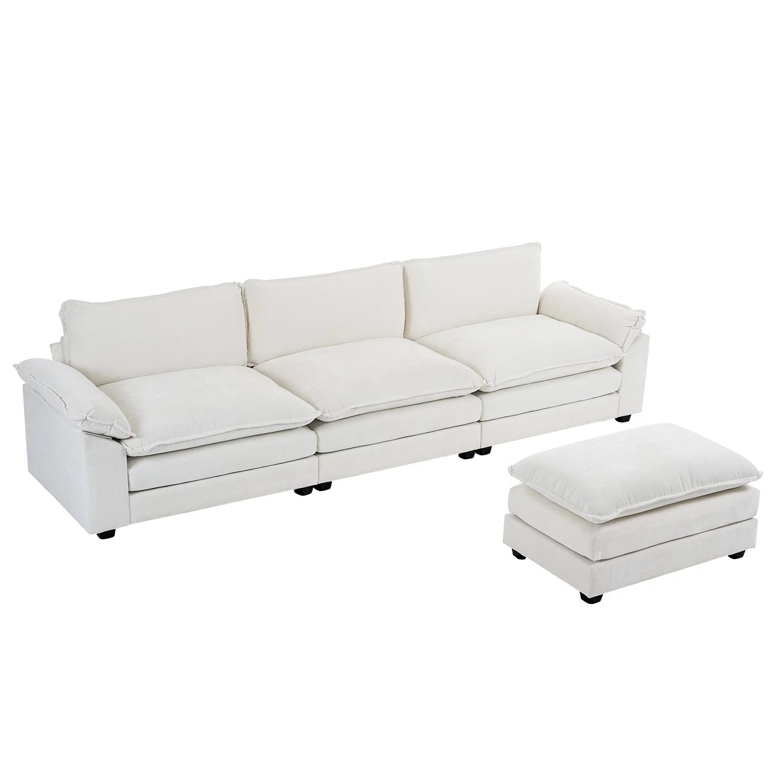 120" W Sectional Sofa L Shaped Couch with Chaise Living Room Sleeper Set, 3 Seats with Chenille and Double Layer Cushions Beige