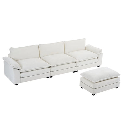 120" W Sectional Sofa L Shaped Couch with Chaise Living Room Sleeper Set, 3 Seats with Chenille and Double Layer Cushions Beige