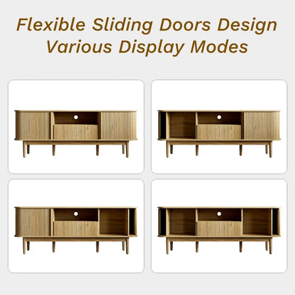 Tambour TV Stand for Tvs up to 70 Inch, TV Console with Sliding Doors