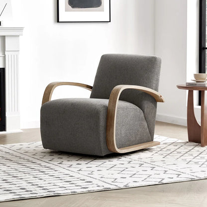 Eli Swivel Accent Chair with U-Shaped Wood Arm