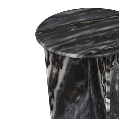 Hommeco 17.75" Contemporary Natural Marble X-Shaped End Table - Handmade Black & Gray
