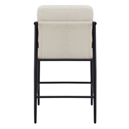 Modern Upholstered Bar Stools with Metal Frame and Wooden Armrests, Fabric in Beige